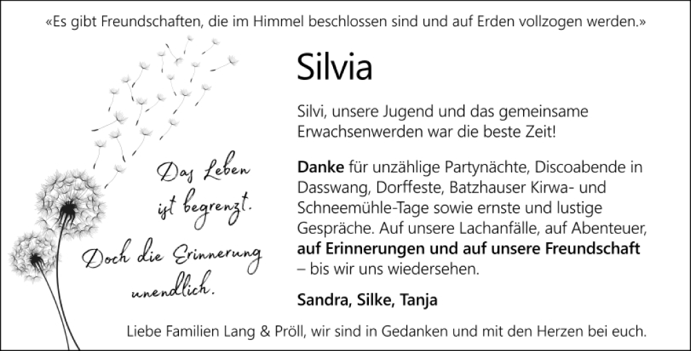  Traueranzeige für Silvia Lang vom 24.12.2022 aus Neumarkter Tagblatt