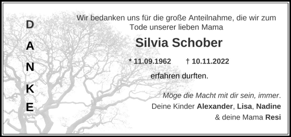  Traueranzeige für Silvia Schober vom 20.12.2022 aus Neumarkter Tagblatt