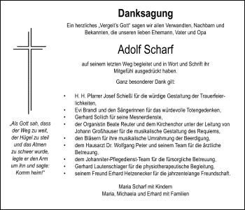 Traueranzeige von Adolf Scharf von Mittelbayerische Zeitung Regensburg