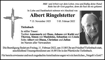 Traueranzeige von Albert Ringelstetter von Bayerwald Echo