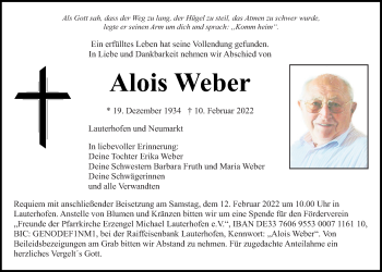 Traueranzeige von Alois Weber von Neumarkter Tagblatt