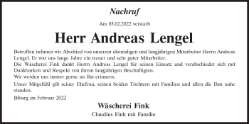 Traueranzeige von Andreas Lengel von Mittelbayerische Zeitung Kelheim