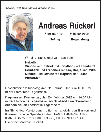 Traueranzeige von Andreas Rückerl von Mittelbayerische Zeitung Regensburg