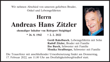 Traueranzeige von Andreas Hans Zitzler von Mittelbayerische Zeitung Regensburg