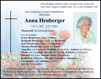 Traueranzeige von Anna Heuberger von Bayerwald Echo