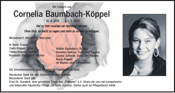Traueranzeige von Cornelia Baumbach-Köppel von Bayerwald Echo