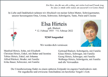 Traueranzeige von Elsa Hirteis von Neumarkter Tagblatt