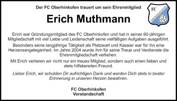 Traueranzeige von Erich Muthmann von Mittelbayerische Zeitung Regensburg