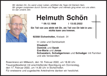 Traueranzeige von Helmuth Schön von Neumarkter Tagblatt