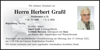 Traueranzeige von Herbert Graßl von Mittelbayerische Zeitung Regensburg