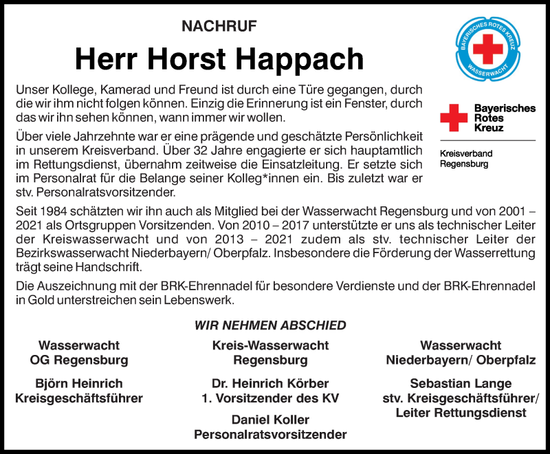  Traueranzeige für Horst Happach vom 12.02.2022 aus Mittelbayerische Zeitung Regensburg