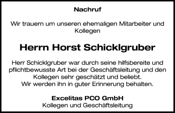 Traueranzeige von Horst Schicklgruber von Mittelbayerische Zeitung Kelheim