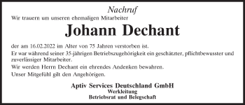 Traueranzeige von Johann Dechant von Neumarkter Tagblatt