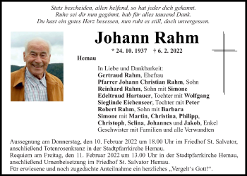Traueranzeige von Johann Rahm von Mittelbayerische Zeitung Regensburg