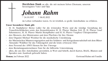 Traueranzeige von Johann Rahm von Mittelbayerische Zeitung Regensburg
