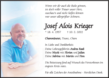 Traueranzeige von Josef Afois Krieger von Bayerwald Echo