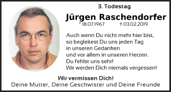 Traueranzeige von Jürgen Raschendorfer von Mittelbayerische Zeitung Regensburg