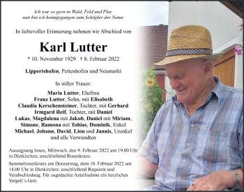 Traueranzeige von Karl Lutter von Neumarkter Tagblatt