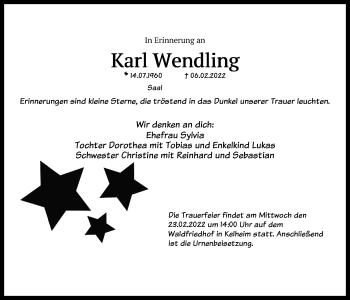 Traueranzeige von Karl Wendling von Mittelbayerische Zeitung Kelheim