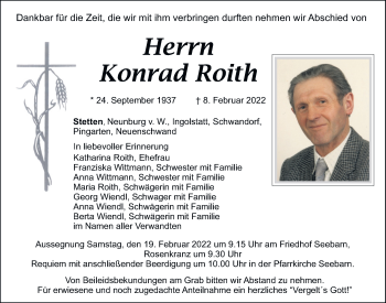 Traueranzeige von Konrad Roith von Mittelbayerische Zeitung Schwandorf