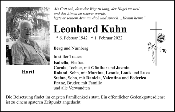 Traueranzeige von Leonhard Kuhn von Neumarkter Tagblatt