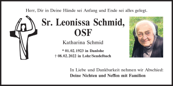 Traueranzeige von Leonissa Schmid von Neumarkter Tagblatt
