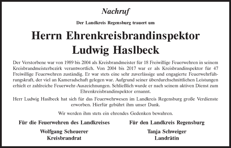  Traueranzeige für Ludwig Haslbeck vom 10.02.2022 aus Mittelbayerische Zeitung Regensburg