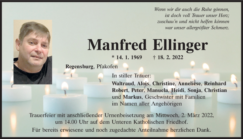  Traueranzeige für Manfred Ellinger vom 26.02.2022 aus Mittelbayerische Zeitung Regensburg