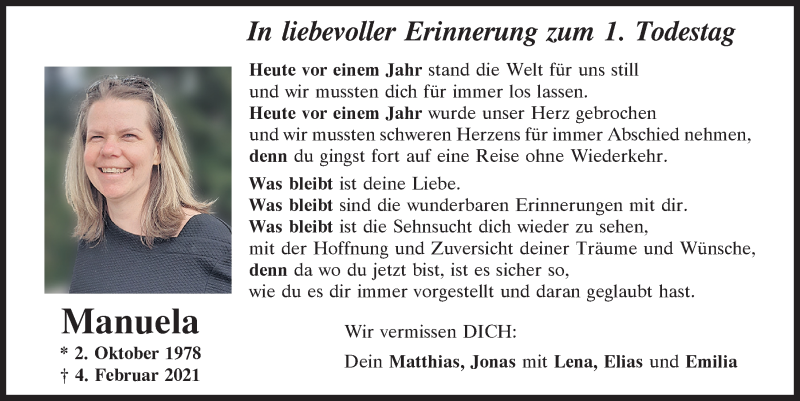  Traueranzeige für Manuela Roidl vom 04.02.2022 aus Neumarkter Tagblatt