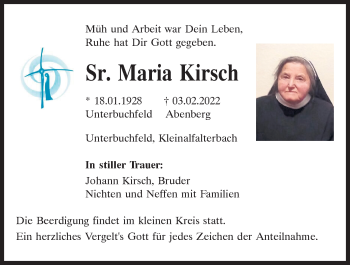 Traueranzeige von Maria Kirsch von Neumarkter Tagblatt