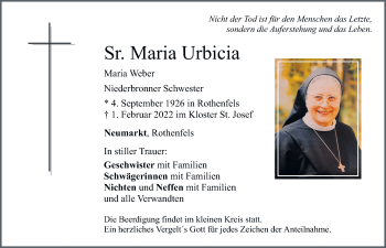 Traueranzeige von Maria Weber von Neumarkter Tagblatt