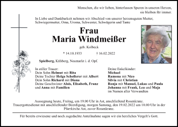 Traueranzeige von Maria Windmeißer von Bayerwald Echo
