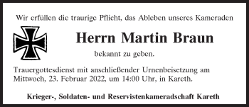 Traueranzeige von Martin Braun von Mittelbayerische Zeitung Regensburg