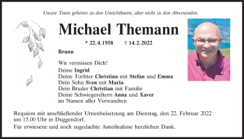 Traueranzeige von Michael Themann von Mittelbayerische Zeitung Regensburg