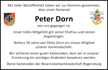 Traueranzeige von Peter Dorn von Mittelbayerische Zeitung Regensburg