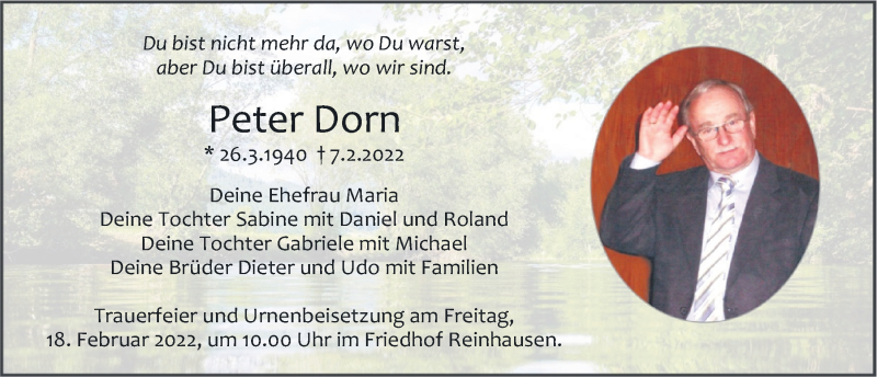  Traueranzeige für Peter Dorn vom 12.02.2022 aus Mittelbayerische Zeitung Regensburg