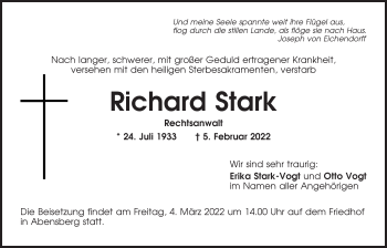 Traueranzeige von Richard Stark von Mittelbayerische Zeitung Regensburg