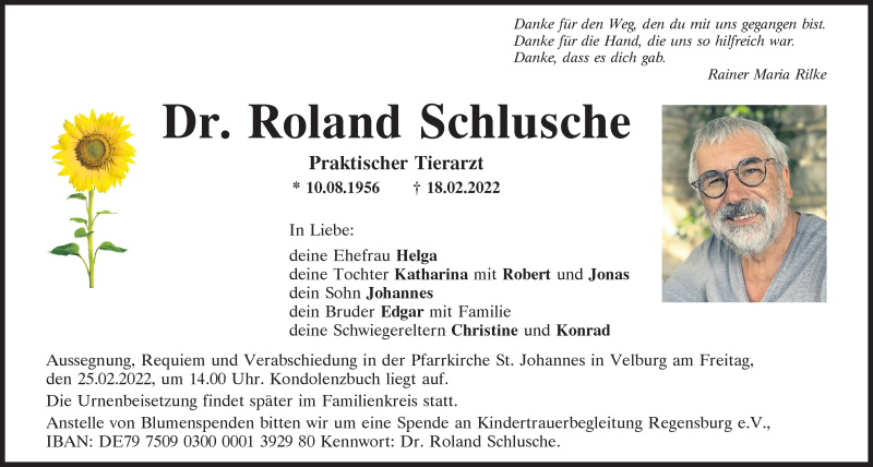  Traueranzeige für Roland Schlusche vom 23.02.2022 aus Neumarkter Tagblatt