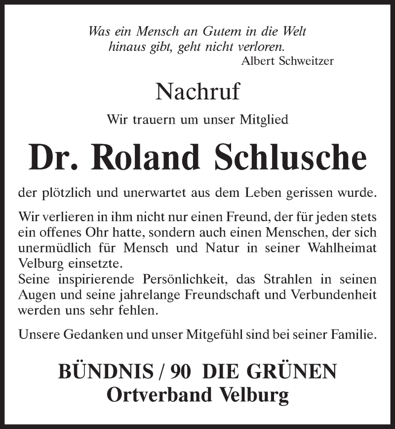  Traueranzeige für Roland Schlusche vom 28.02.2022 aus Neumarkter Tagblatt