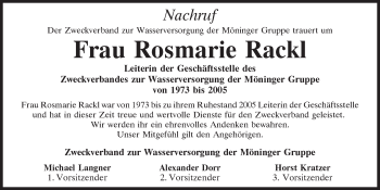 Traueranzeige von Rosmarie Rackl von Neumarkter Tagblatt