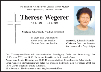 Traueranzeige von Therese Wegerer von Bayerwald Echo