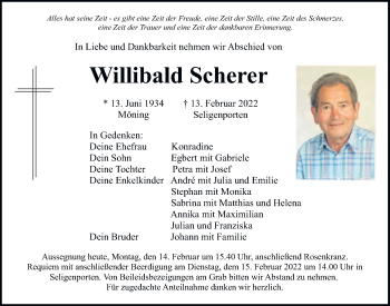 Traueranzeige von Willibald Scherer von Neumarkter Tagblatt