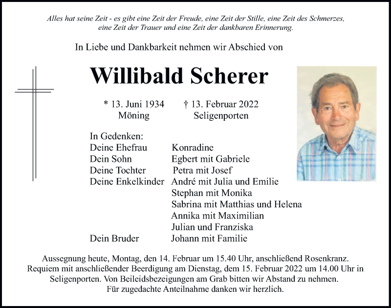  Traueranzeige für Willibald Scherer vom 14.02.2022 aus Neumarkter Tagblatt