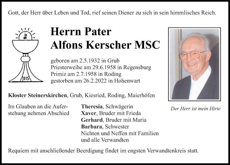  Traueranzeige für Alfons Kerscher vom 03.03.2022 aus Bayerwald Echo