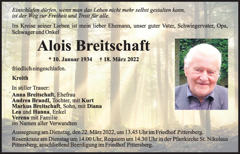  Traueranzeige für Alois Breitschaft vom 21.03.2022 aus Mittelbayerische Zeitung Schwandorf