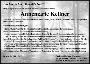 Traueranzeige von Annemarie Kellner von Mittelbayerische Zeitung Regensburg