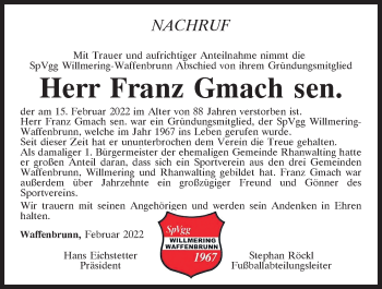 Traueranzeige von Franz Gmach von Bayerwald Echo