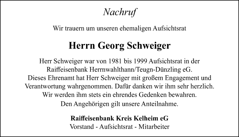  Traueranzeige für Georg Schweiger vom 22.03.2022 aus Mittelbayerische Zeitung Kelheim