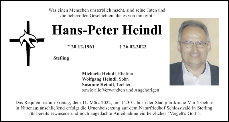  Traueranzeige für Hans-Peter Heindl vom 04.03.2022 aus Mittelbayerische Zeitung Schwandorf