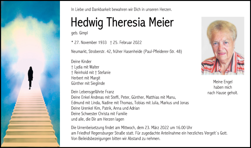  Traueranzeige für Hedwig Theresia Meier vom 19.03.2022 aus Neumarkter Tagblatt